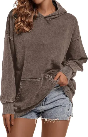 FZVYD Womens Hoodies Pullover Oversized Hoodie Cotton Hooded Couples Vintage 2024 Trendy Washed Streetwear Sweatshirt Tops