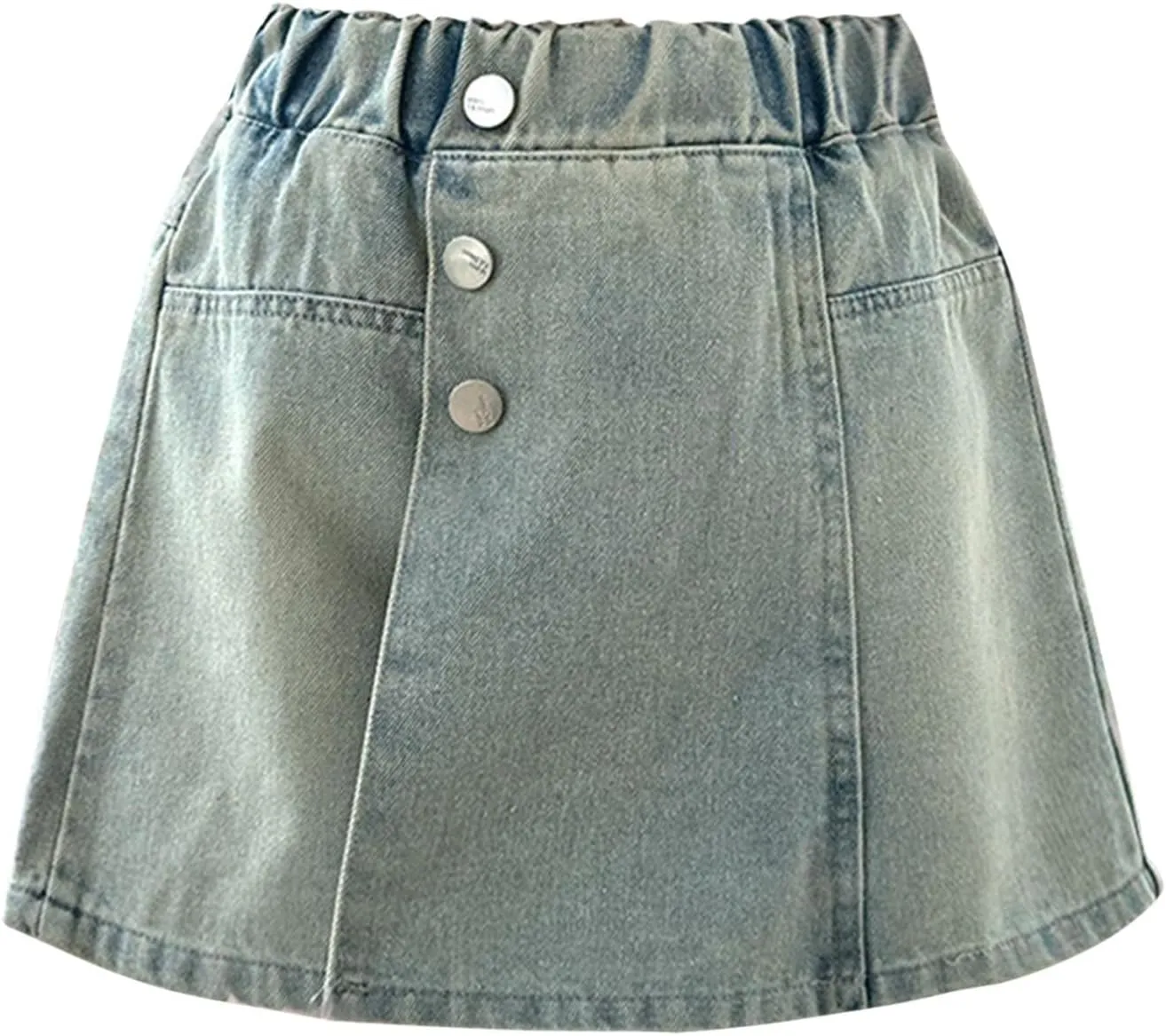 Girl's High Waisted Button Front Denim Skirt Kids Symmetrical Jean Skirts Casual Waist Leg Summer Skort for Teens