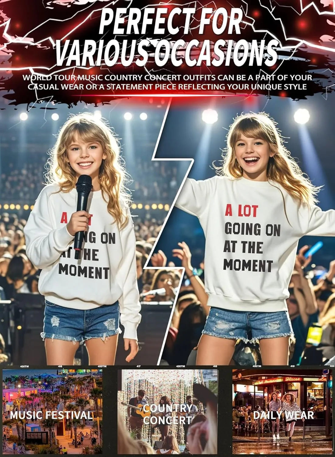Girls Letter Print Sweatshirt - Kid Country Music Concert Top Casual Vintage Graphic Tee Pullover Winter Warm Shirt