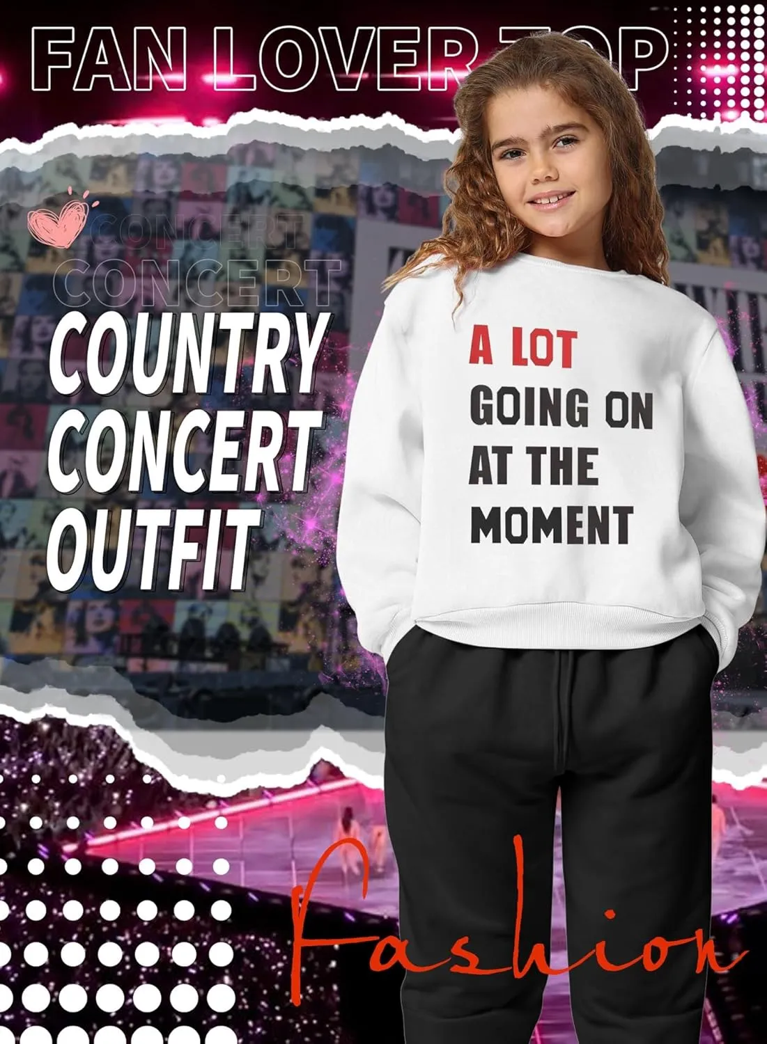 Girls Letter Print Sweatshirt - Kid Country Music Concert Top Casual Vintage Graphic Tee Pullover Winter Warm Shirt