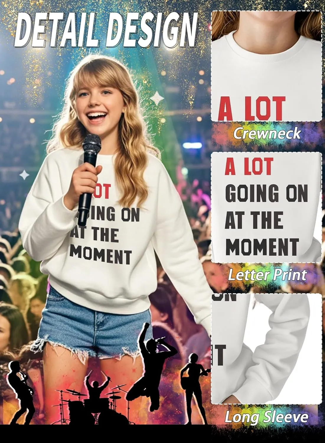 Girls Letter Print Sweatshirt - Kid Country Music Concert Top Casual Vintage Graphic Tee Pullover Winter Warm Shirt
