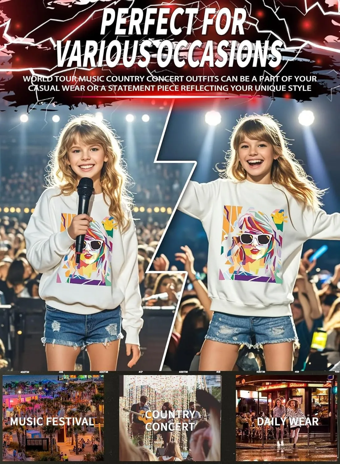 Girls Letter Print Sweatshirt - Kid Country Music Concert Top Casual Vintage Graphic Tee Pullover Winter Warm Shirt