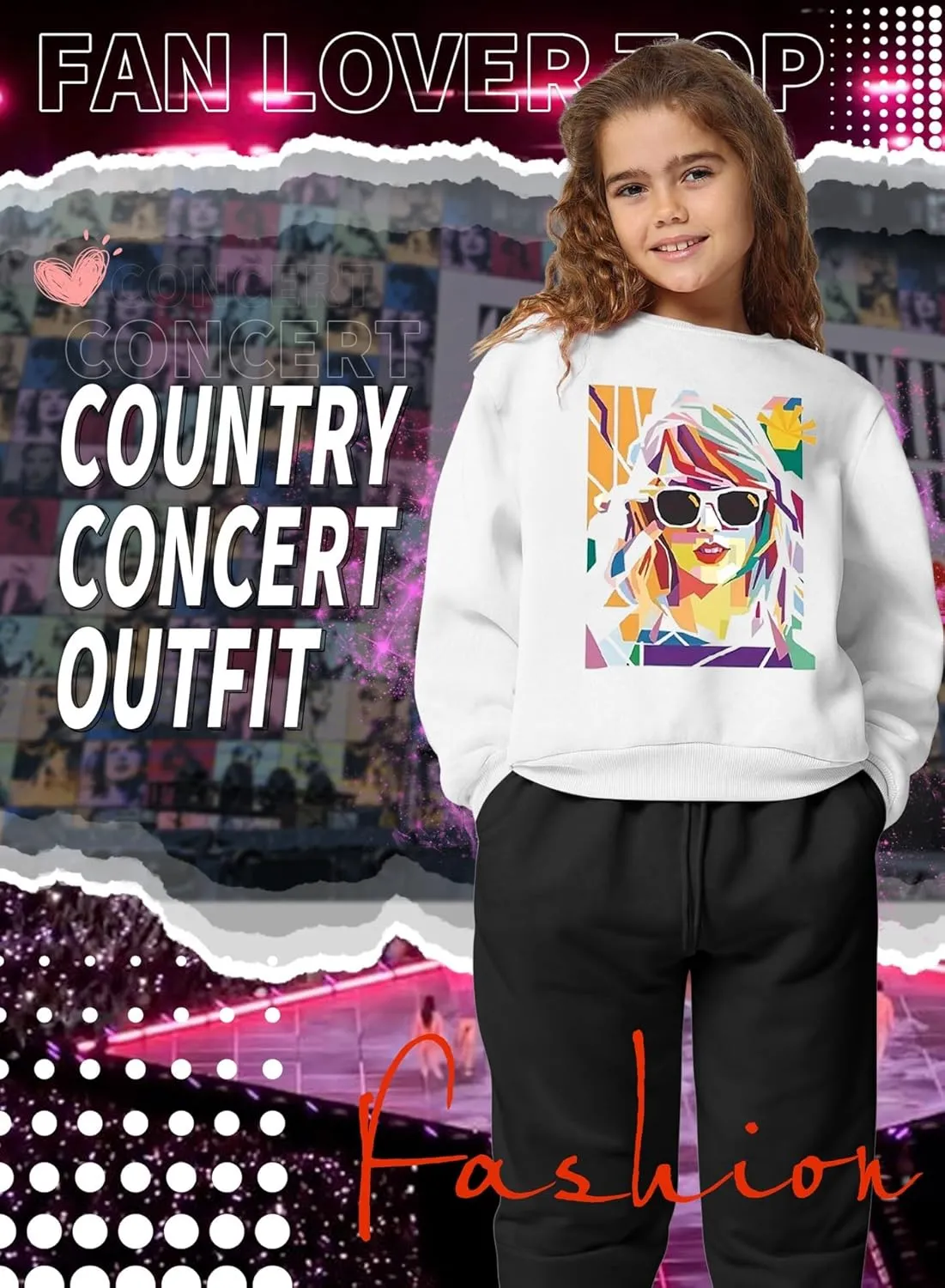 Girls Letter Print Sweatshirt - Kid Country Music Concert Top Casual Vintage Graphic Tee Pullover Winter Warm Shirt