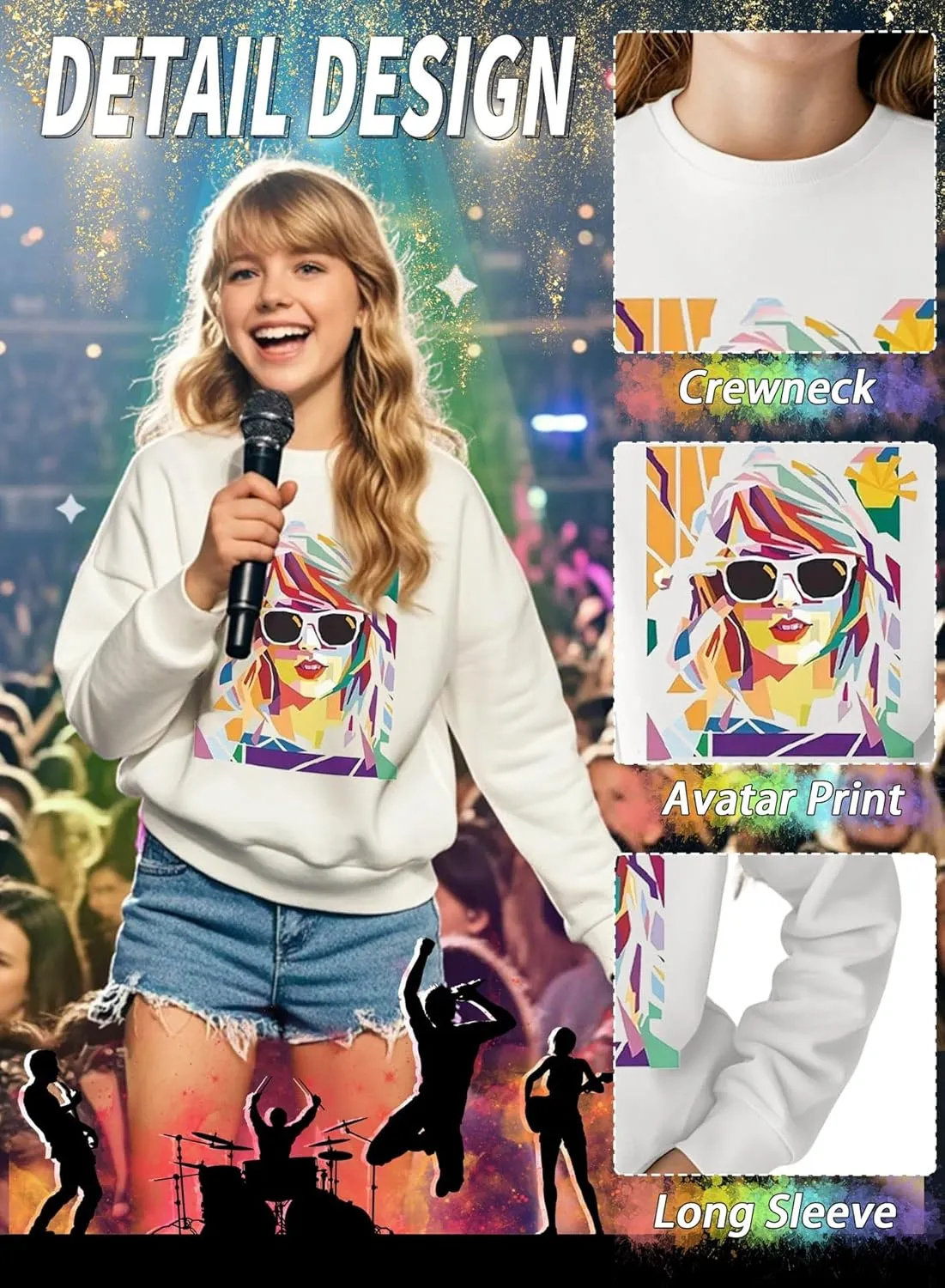 Girls Letter Print Sweatshirt - Kid Country Music Concert Top Casual Vintage Graphic Tee Pullover Winter Warm Shirt