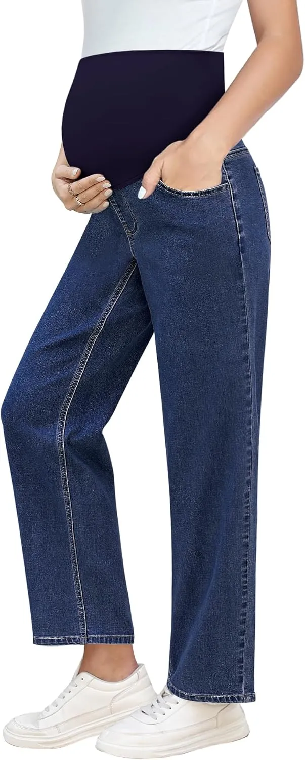 GRAPENT Maternity Jeans for Women Over Belly Comfy Pull On Straight Leg Casual Stretchy Denim Mom Jeans Pregnancy Pants