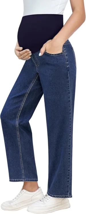 GRAPENT Maternity Jeans for Women Over Belly Comfy Pull On Straight Leg Casual Stretchy Denim Mom Jeans Pregnancy Pants