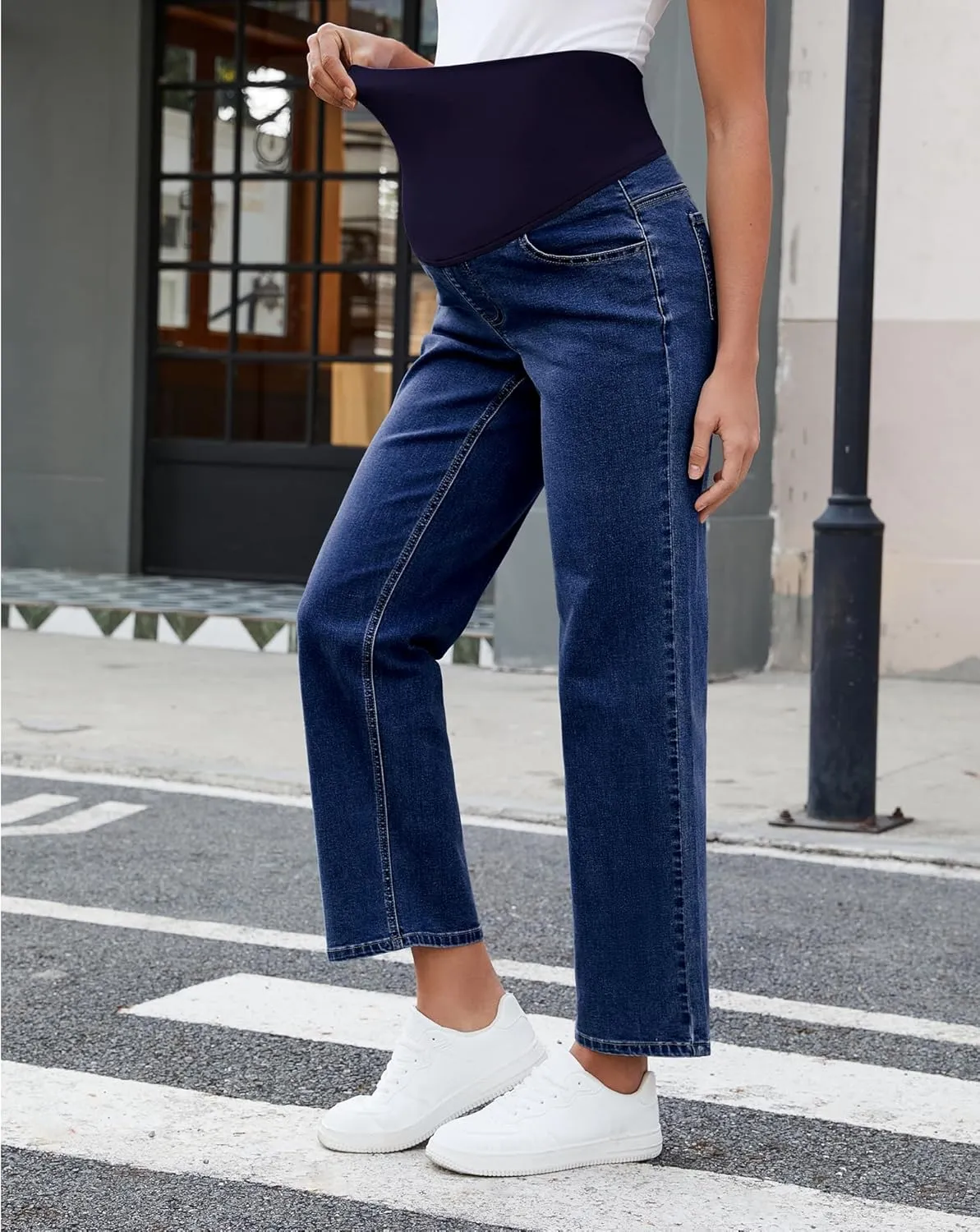 GRAPENT Maternity Jeans for Women Over Belly Comfy Pull On Straight Leg Casual Stretchy Denim Mom Jeans Pregnancy Pants
