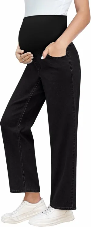GRAPENT Maternity Jeans for Women Over Belly Comfy Pull On Straight Leg Casual Stretchy Denim Mom Jeans Pregnancy Pants