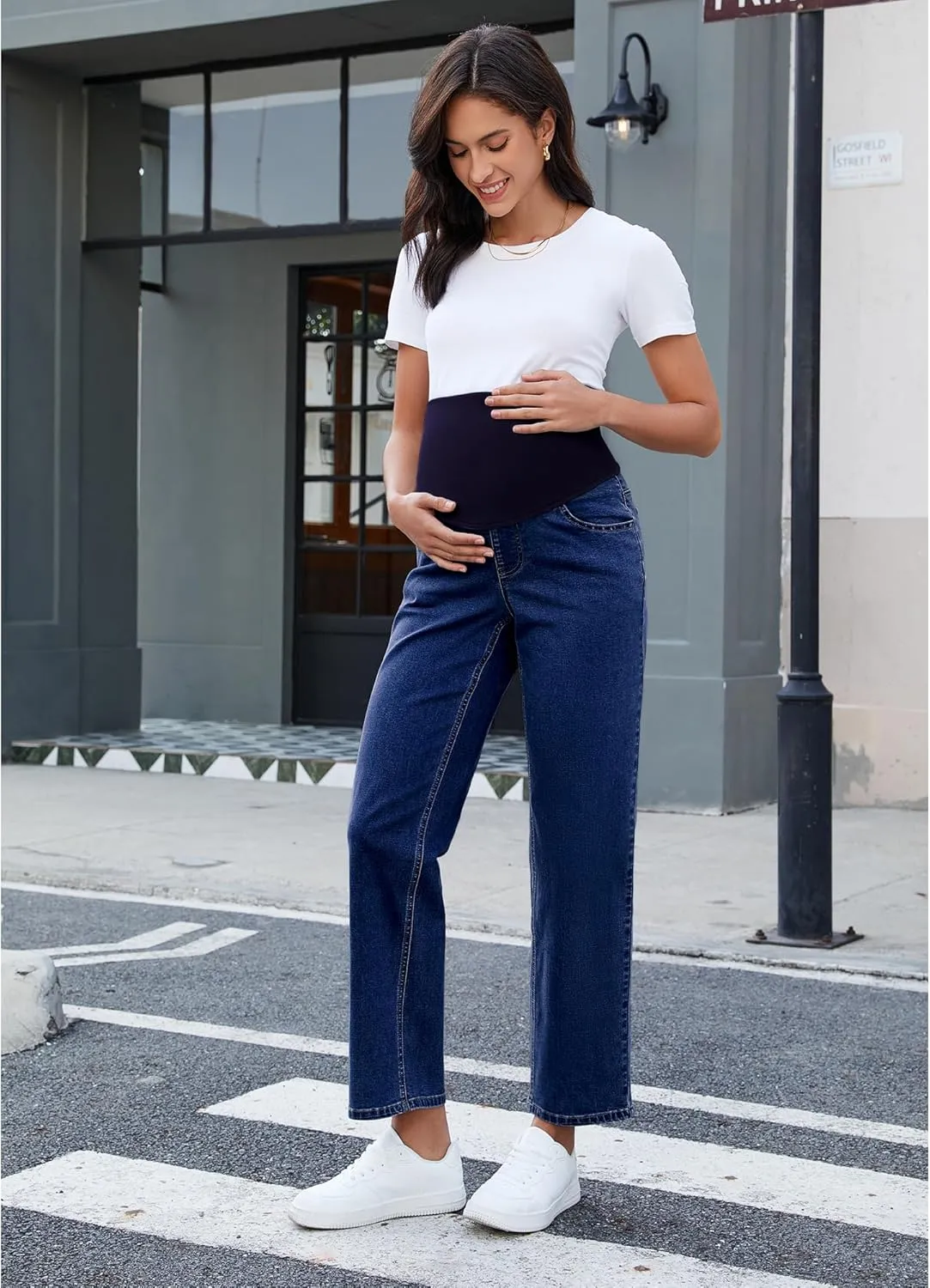 GRAPENT Maternity Jeans for Women Over Belly Comfy Pull On Straight Leg Casual Stretchy Denim Mom Jeans Pregnancy Pants