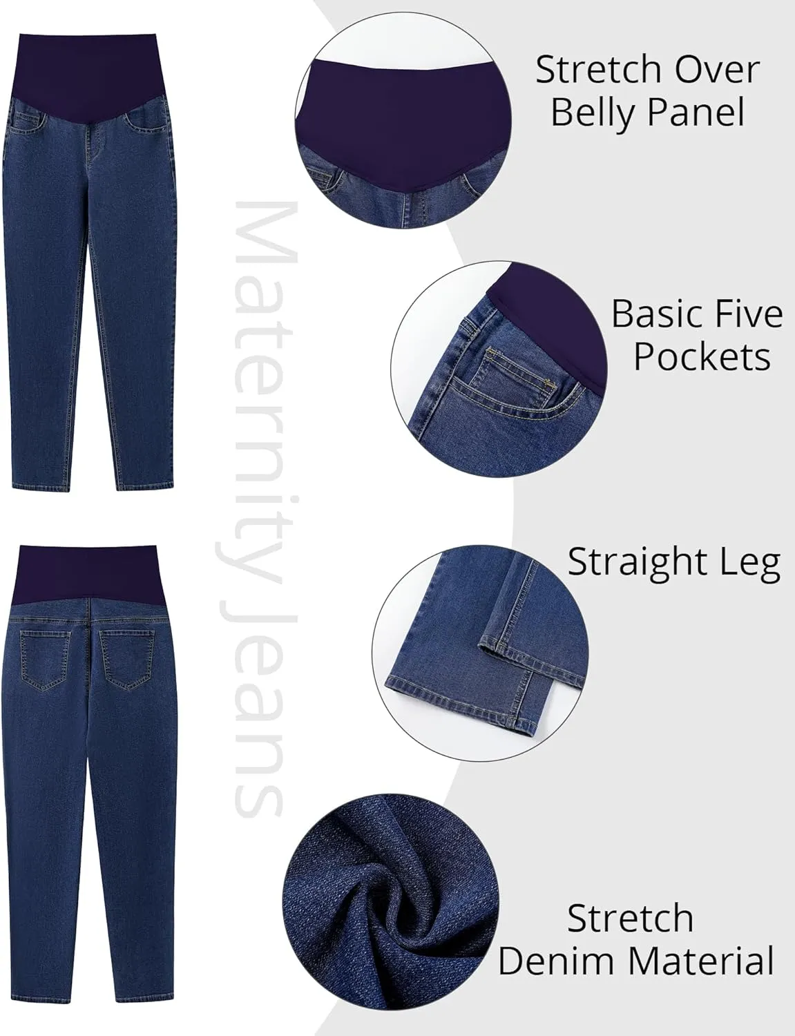 GRAPENT Maternity Jeans for Women Over Belly Comfy Pull On Straight Leg Casual Stretchy Denim Mom Jeans Pregnancy Pants