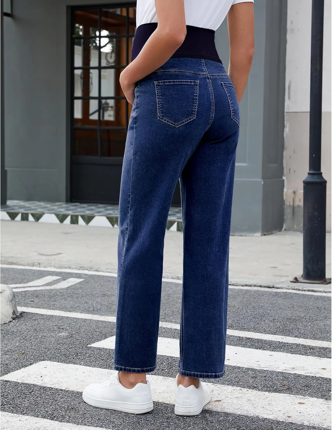 GRAPENT Maternity Jeans for Women Over Belly Comfy Pull On Straight Leg Casual Stretchy Denim Mom Jeans Pregnancy Pants