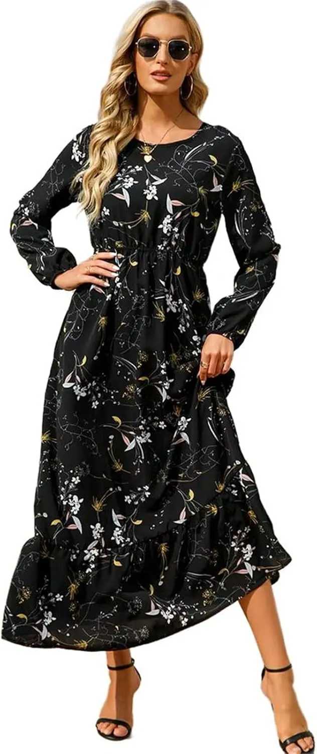 GUOYUXIAO Women's Dress Long Sleeves High Waist Printed Skirt