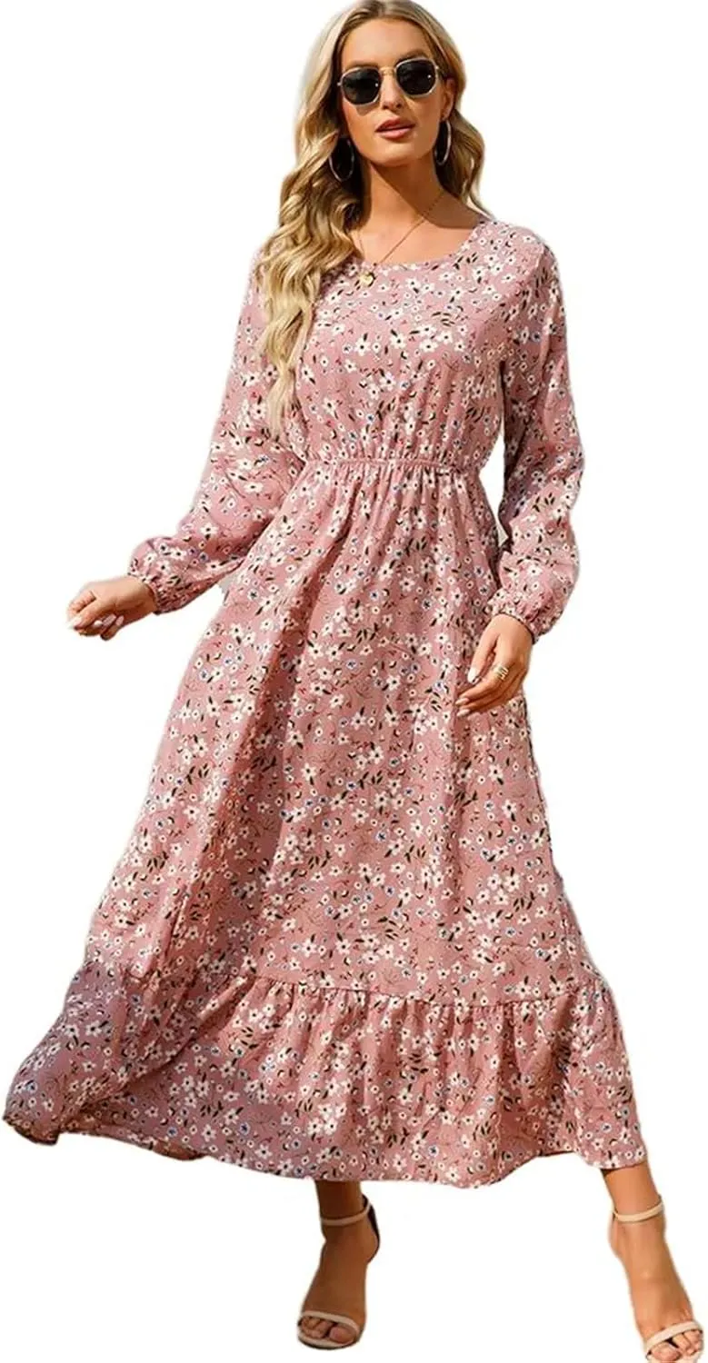GUOYUXIAO Women's Dress Long Sleeves High Waist Printed Skirt