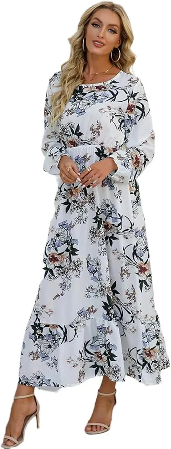GUOYUXIAO Women's Dress Long Sleeves High Waist Printed Skirt