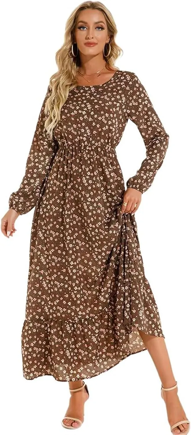 GUOYUXIAO Women's Dress Long Sleeves High Waist Printed Skirt