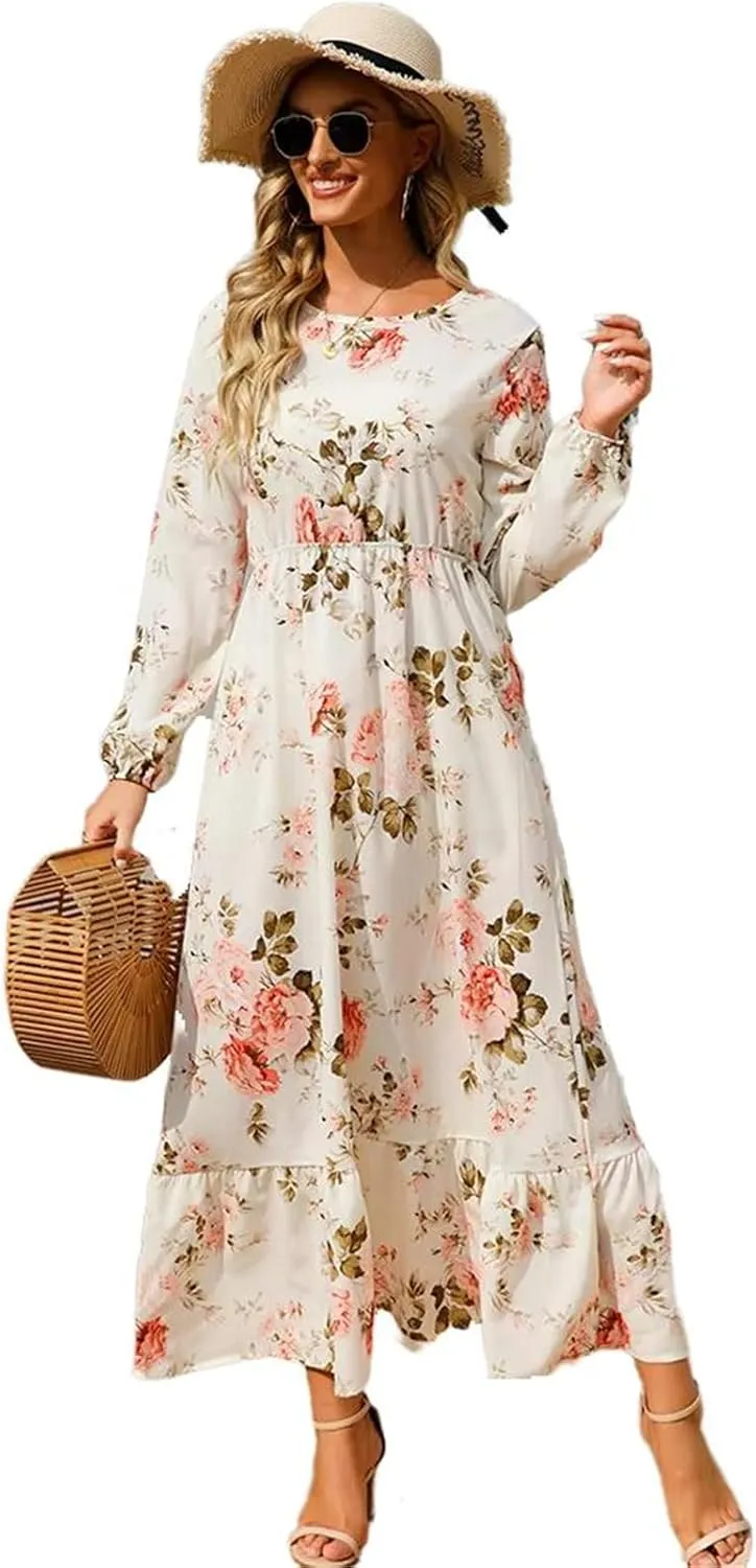 GUOYUXIAO Women's Dress Long Sleeves High Waist Printed Skirt