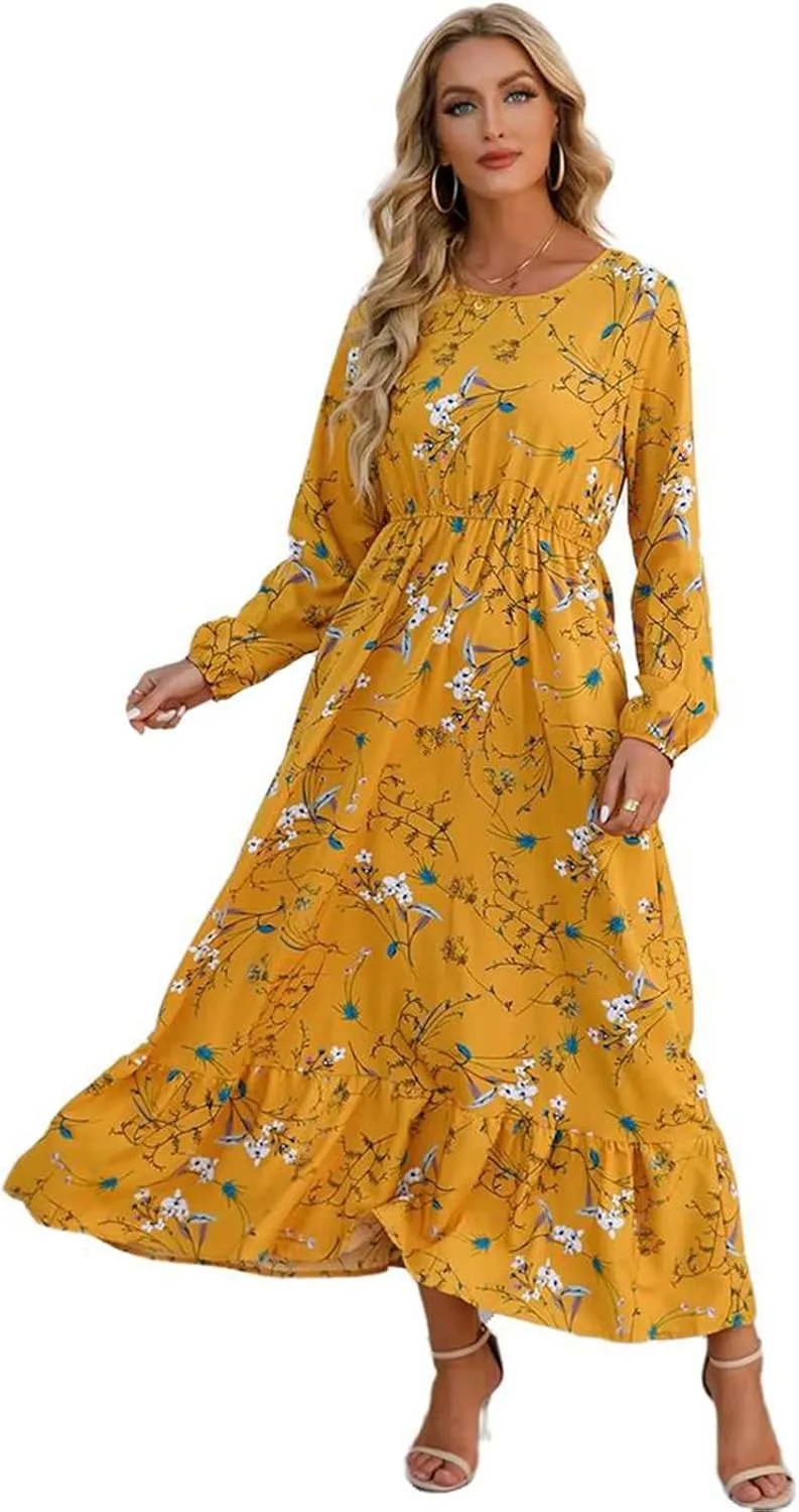 GUOYUXIAO Women's Dress Long Sleeves High Waist Printed Skirt