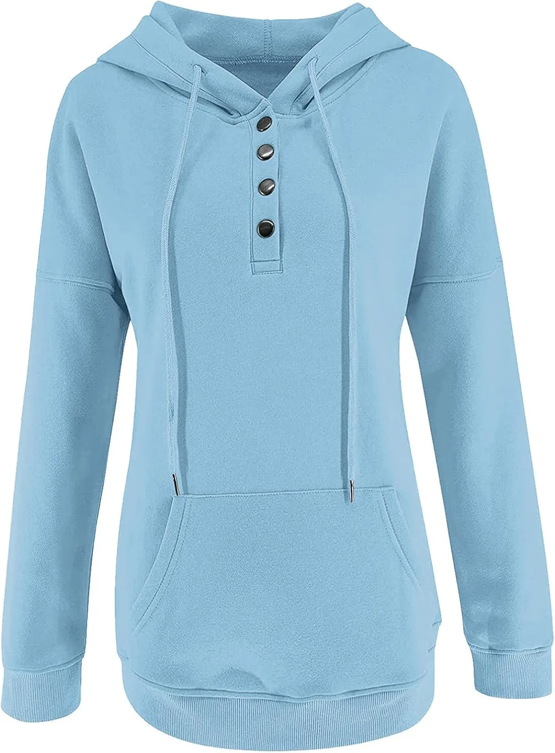 Half Button Pullover Hoodies for Women,Plus Size Soild Fleece Long Sleeve Kangaroo Pocket Winter Sweatshirt Tops