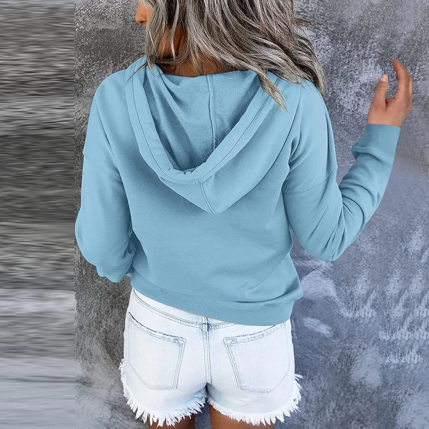Half Button Pullover Hoodies for Women,Plus Size Soild Fleece Long Sleeve Kangaroo Pocket Winter Sweatshirt Tops