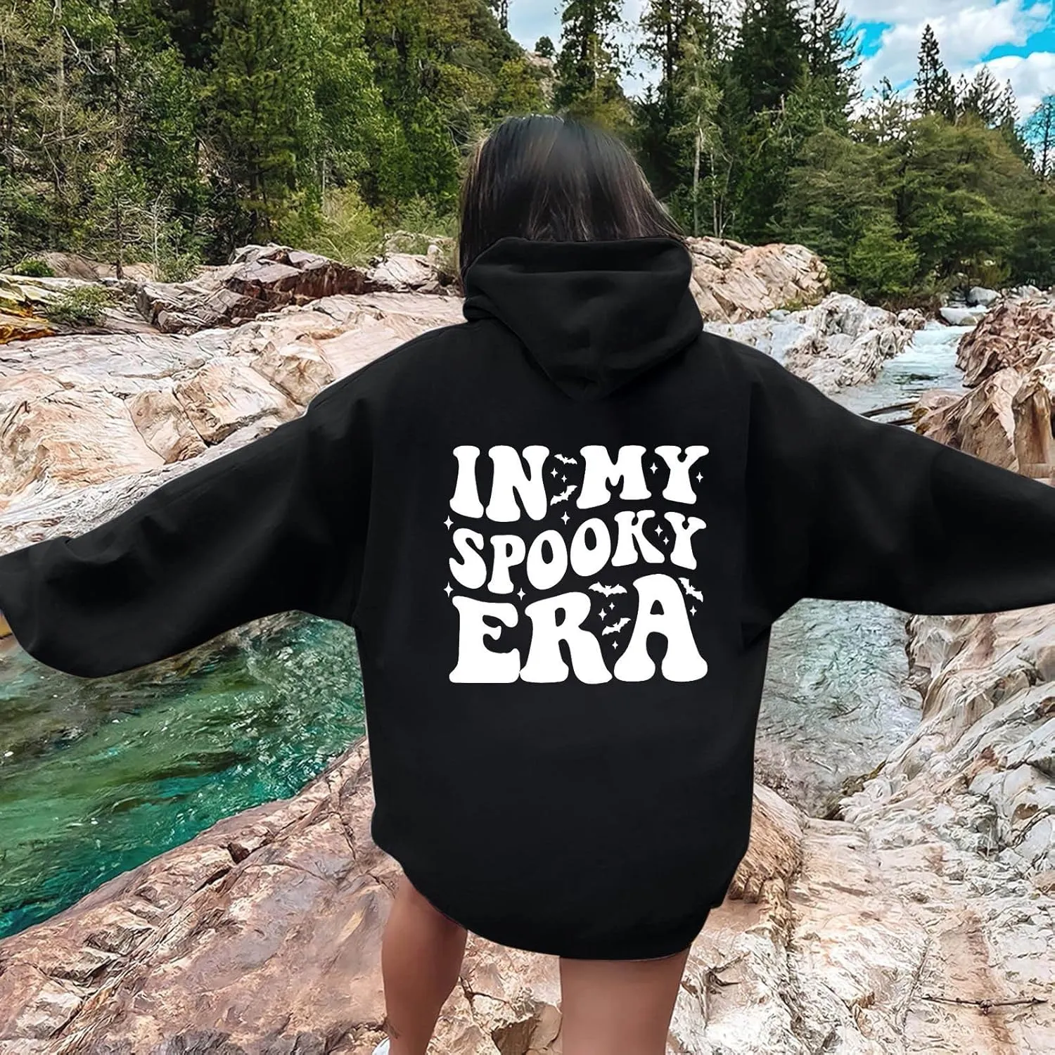 Halloween Hoodies for Teen Girls Spooky Season Letter Print Cute Halloween Sweatshirt Casual Trendy Halloween Clothes