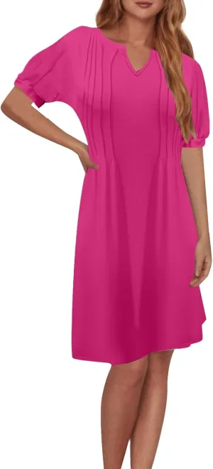 Hawaiian Dresses for Women Comfy Trendy Puff Short Sleeve Mid Length Going Out Dresses Wedding Classy Cowgirl Outfits