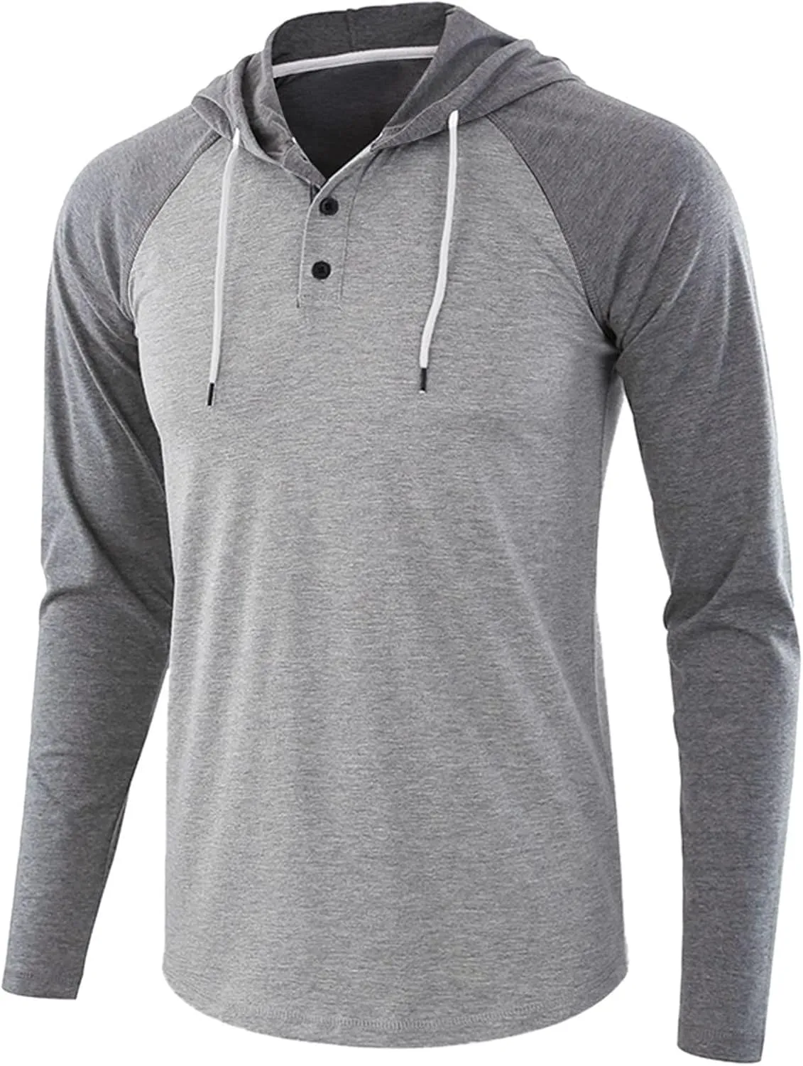 Henley Hoodies for Men Casual Raglan Long Sleeve Jersey Hooded Slim Fit Color Block T Shirts Lightweight Sweatshirt