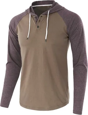 Henley Hoodies for Men Casual Raglan Long Sleeve Jersey Hooded Slim Fit Color Block T Shirts Lightweight Sweatshirt