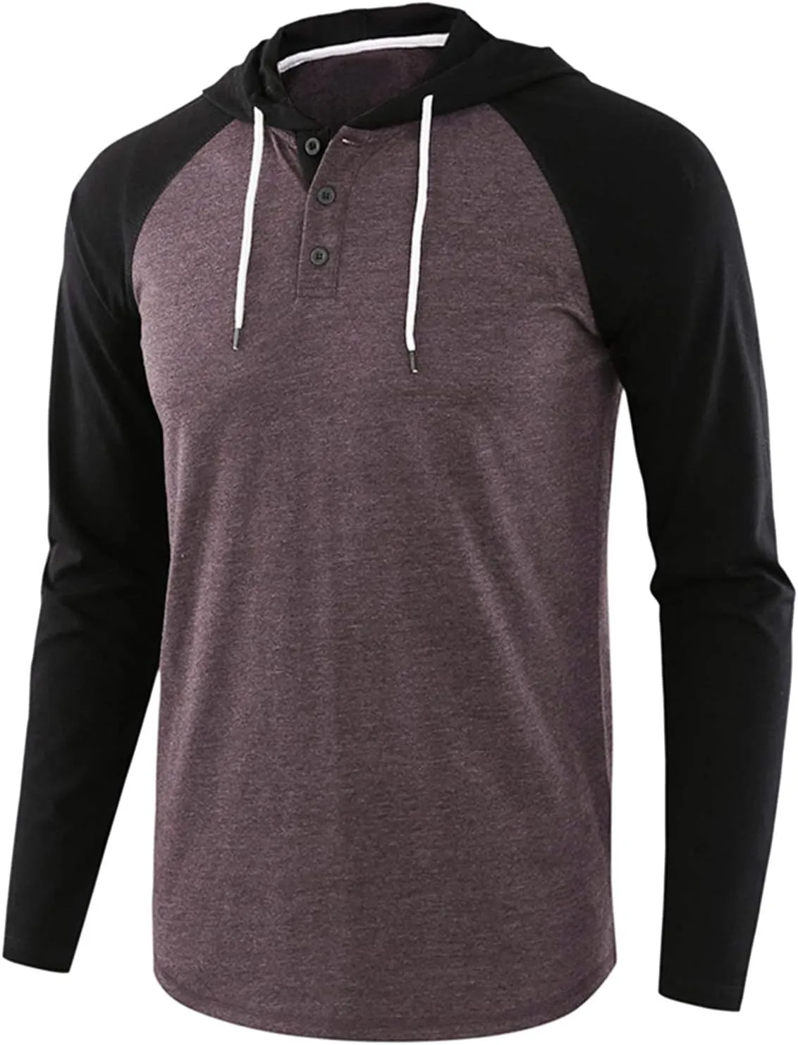 Henley Hoodies for Men Casual Raglan Long Sleeve Jersey Hooded Slim Fit Color Block T Shirts Lightweight Sweatshirt