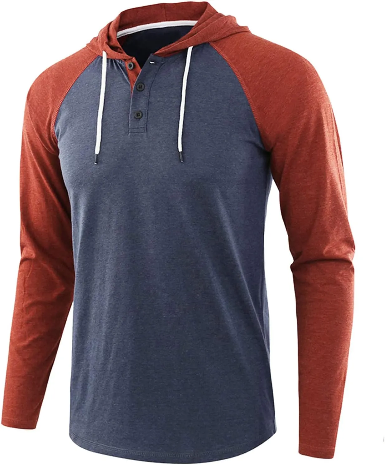 Henley Hoodies for Men Casual Raglan Long Sleeve Jersey Hooded Slim Fit Color Block T Shirts Lightweight Sweatshirt