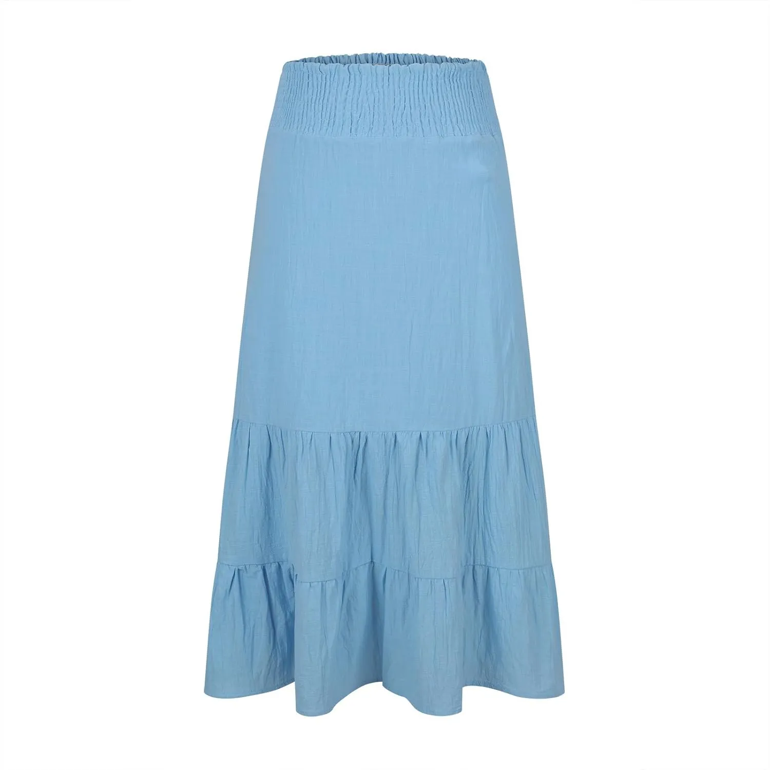 HGps8w Women's Flowy Ruffle Tiered Long Skirt, Casual Smocked Elastic High Waisted 2025 Summer A-Line Boho Maxi Skirts