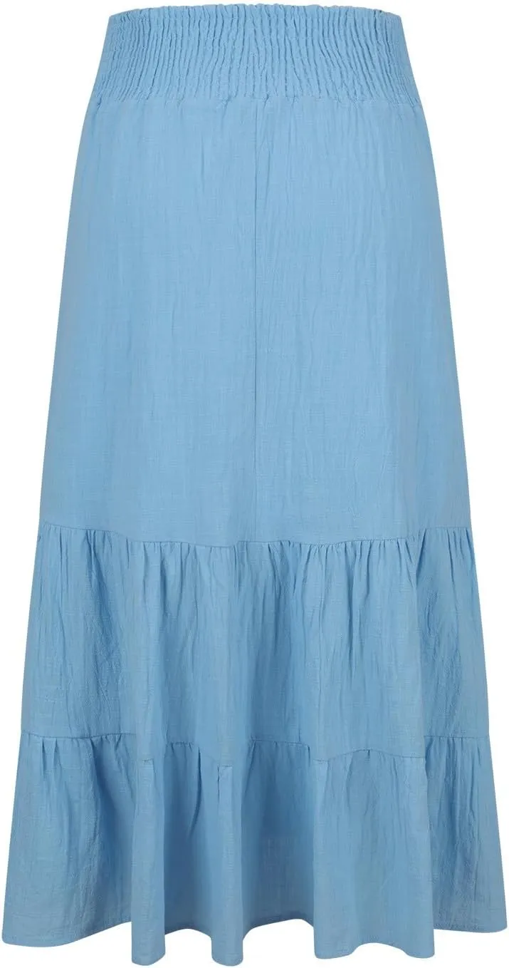 HGps8w Women's Flowy Ruffle Tiered Long Skirt, Casual Smocked Elastic High Waisted 2025 Summer A-Line Boho Maxi Skirts