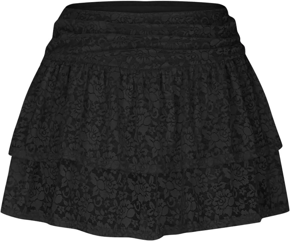 HGps8w Women's Y2K Pleated Layered Mini Skirt Sexy Lace High Waisted Ruffles Flowy Short Lingerie Skirts