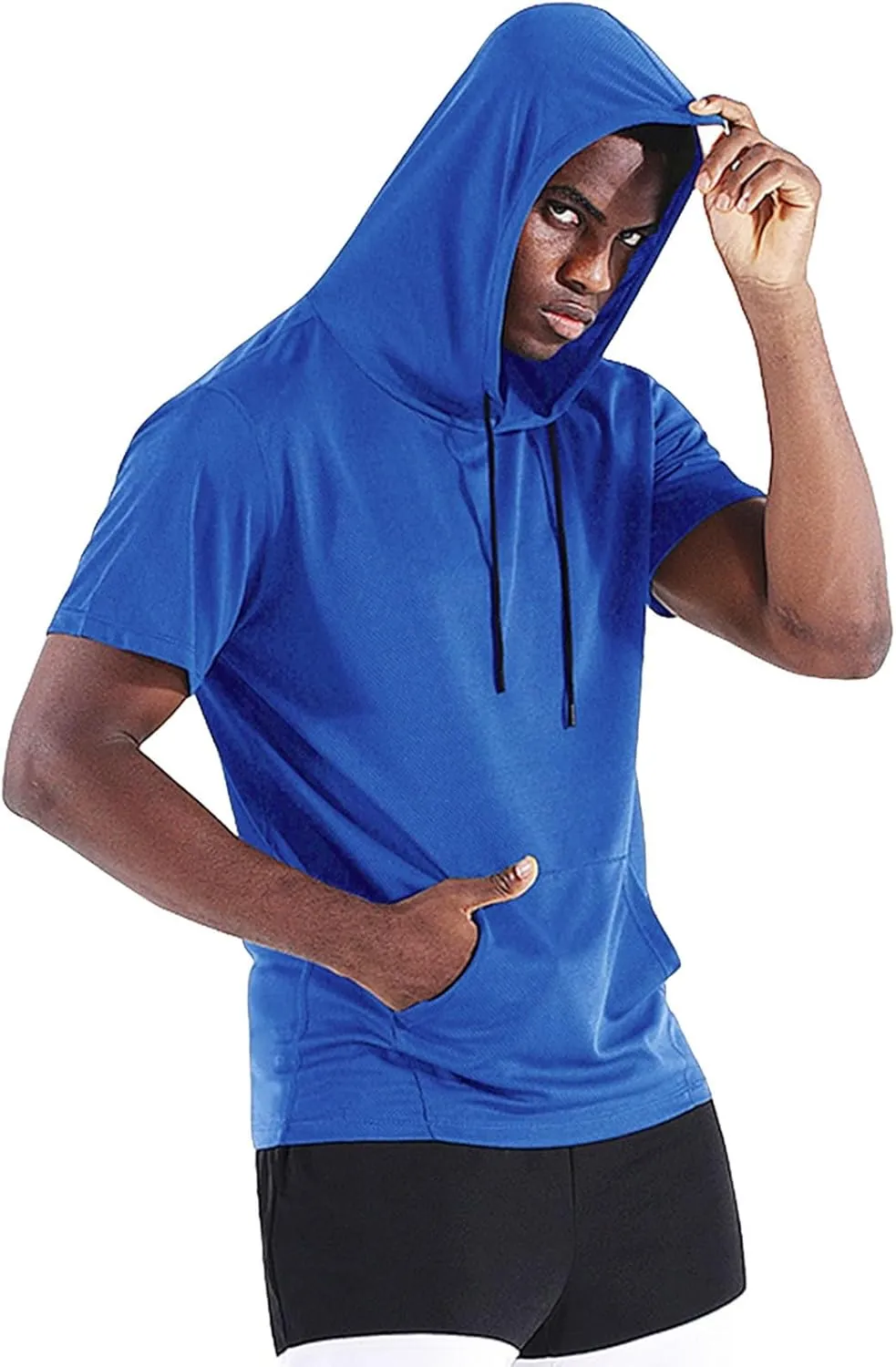 Hooded T Shirts for Men Summer Casual Short Sleeve Tee with Pocket Holiday Beach Crewneck Loose Fit Big and Tall Tops