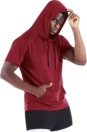 Hooded T Shirts for Men Summer Casual Short Sleeve Tee with Pocket Holiday Beach Crewneck Loose Fit Big and Tall Tops