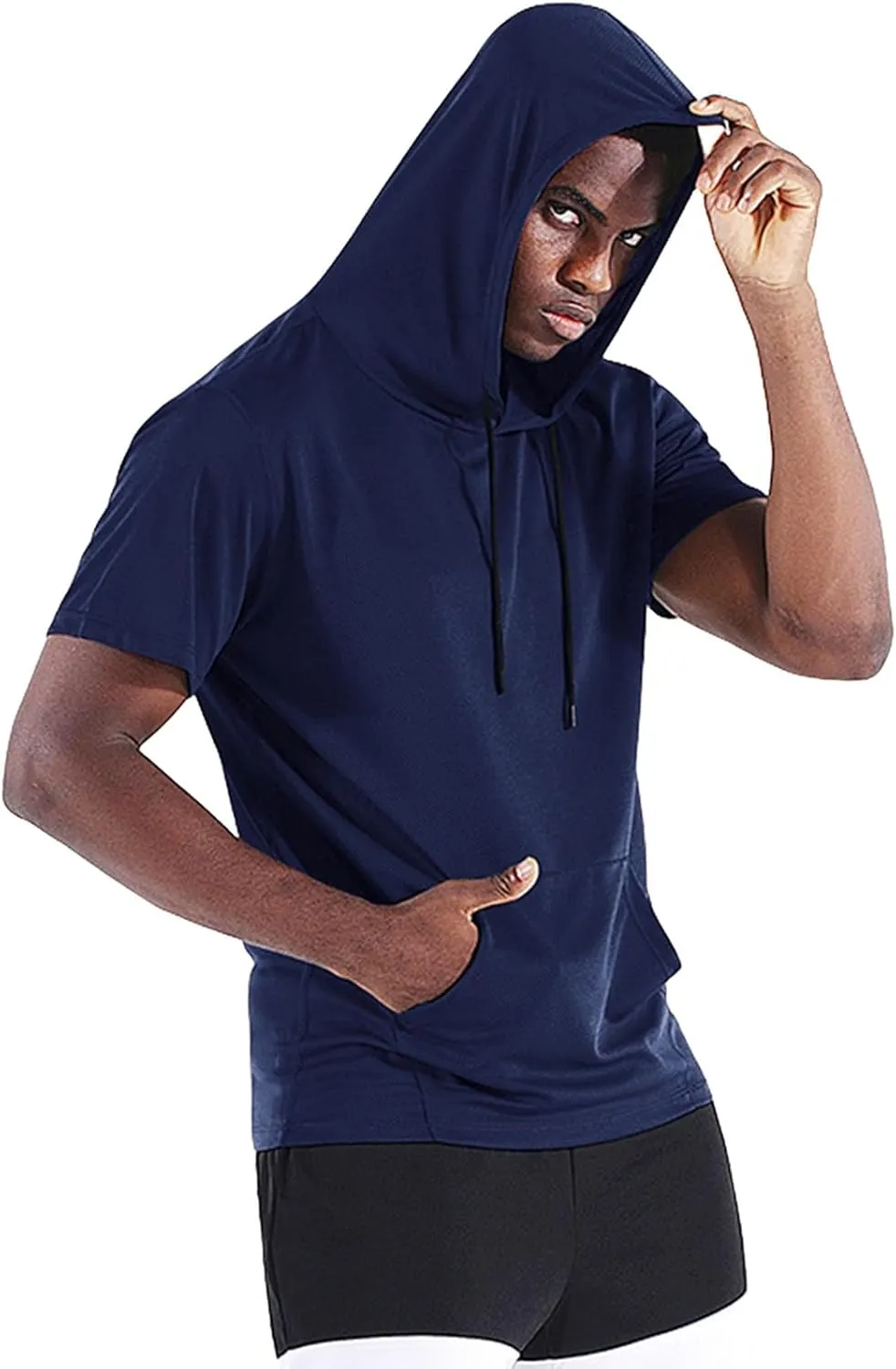 Hooded T Shirts for Men Summer Casual Short Sleeve Tee with Pocket Holiday Beach Crewneck Loose Fit Big and Tall Tops