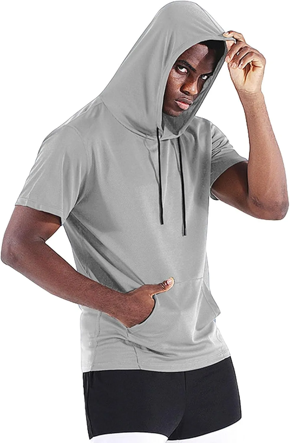 Hooded T Shirts for Men Summer Casual Short Sleeve Tee with Pocket Holiday Beach Crewneck Loose Fit Big and Tall Tops