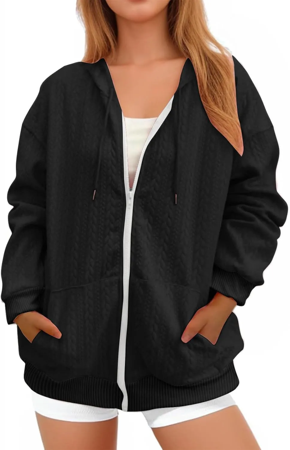 Hoodie Jacket for Women Lounge Baggy Zip Up Oversized Sweatshirt Long Sleeve Drawstring Tops 2024 Fall Winter Outfits