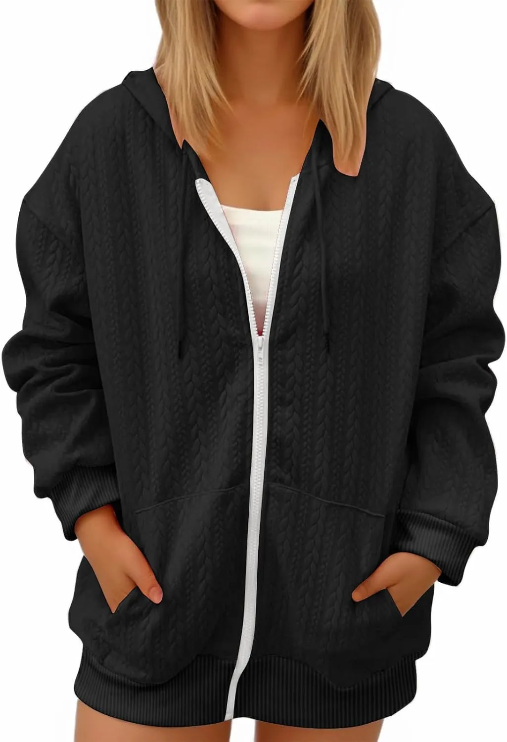 Hoodie Jacket for Women Lounge Baggy Zip Up Oversized Sweatshirt Long Sleeve Drawstring Tops 2024 Fall Winter Outfits