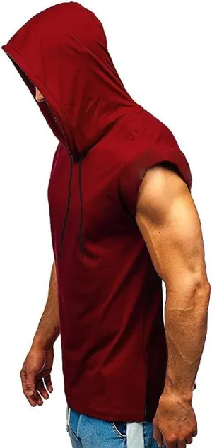 Hoodies for Men Men's Workout Hooded Tank Tops Gym Sleeveless Hoodie Bodybuilding Muscle Cut Off T-Shirts with Pocket