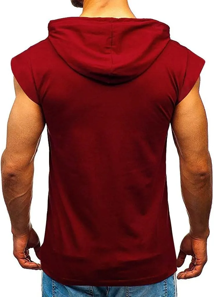 Hoodies for Men Men's Workout Hooded Tank Tops Gym Sleeveless Hoodie Bodybuilding Muscle Cut Off T-Shirts with Pocket