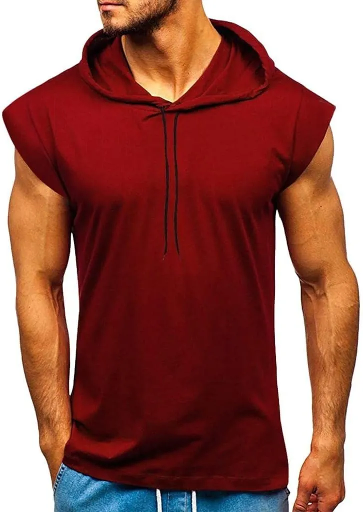 Hoodies for Men Men's Workout Hooded Tank Tops Gym Sleeveless Hoodie Bodybuilding Muscle Cut Off T-Shirts with Pocket