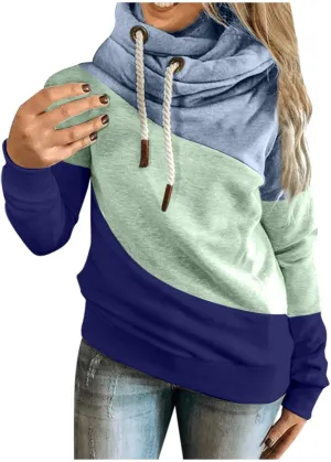 iQKA Women's Color Block Sweatshirt Hoodie Casual Long Sleeve Hooded Pullover Tops Autumn Winter Coat