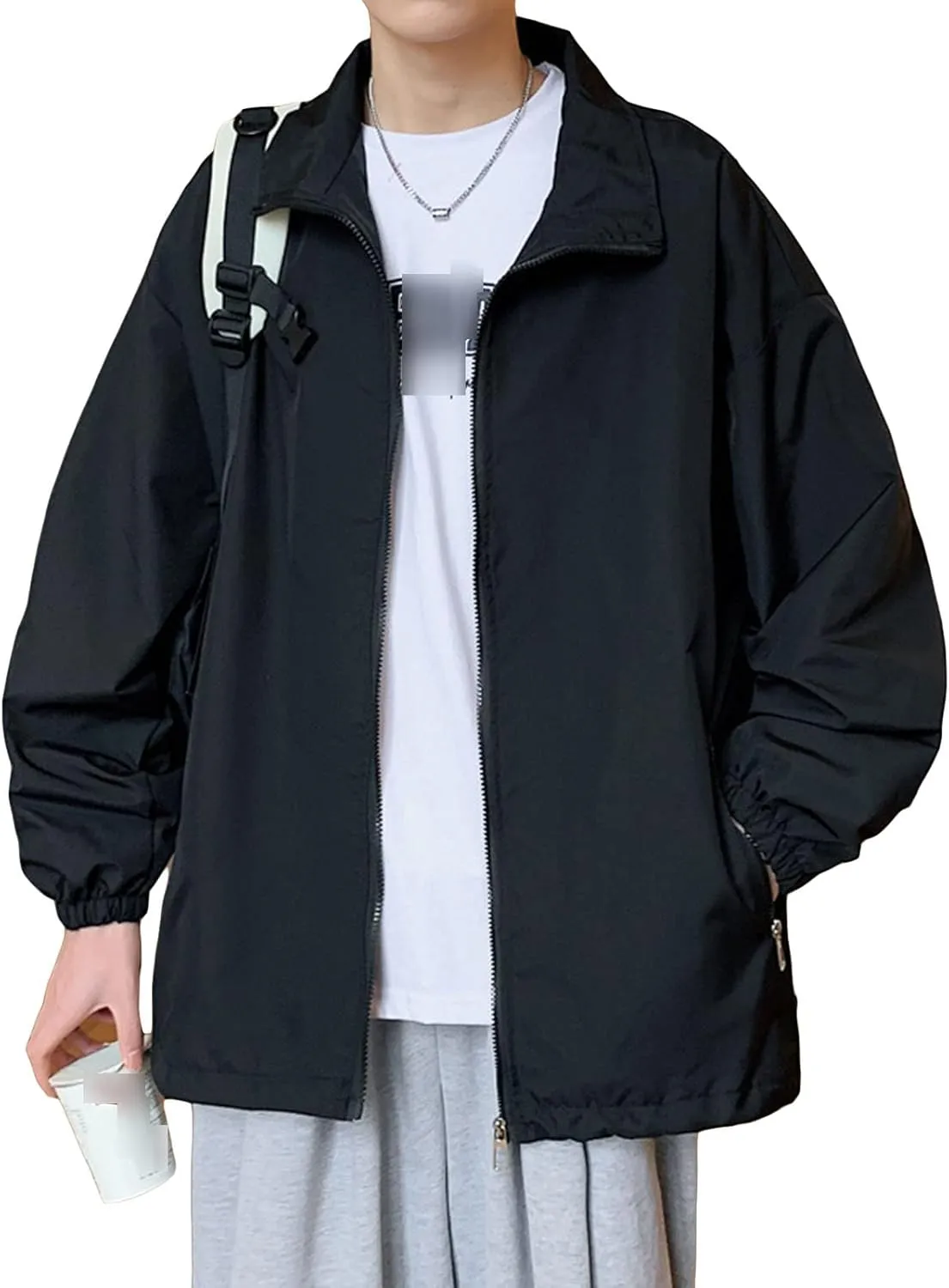 JEShifangjiusu Men’S Lightweight Breathable Windbreaker Windproof Outdoor Running Coat Bomber Jacket Active Coat Outerwear, Black, XX-Large