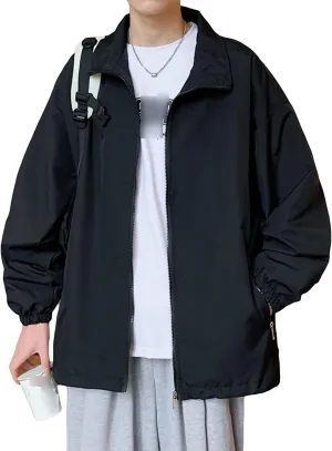 JEShifangjiusu Men’S Lightweight Breathable Windbreaker Windproof Outdoor Running Coat Bomber Jacket Active Coat Outerwear, Black, XX-Large