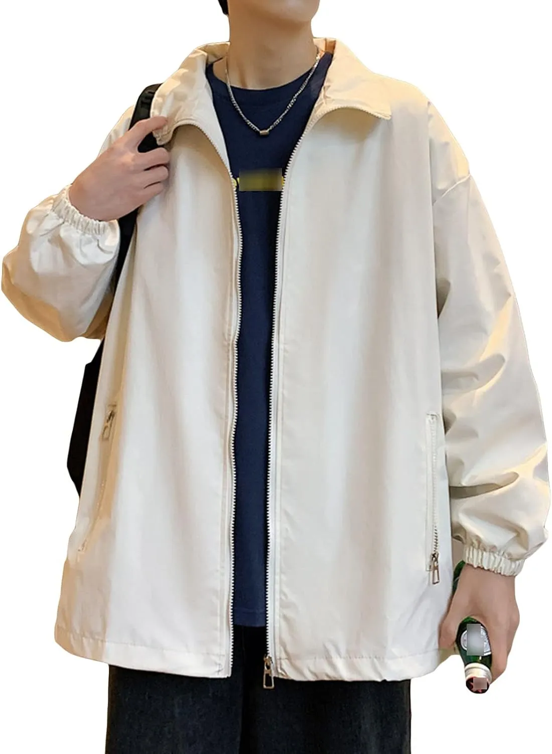 JEShifangjiusu Men’S Lightweight Breathable Windbreaker Windproof Outdoor Running Coat Bomber Jacket Active Coat Outerwear, Light Yellow, XX-Large