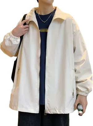 JEShifangjiusu Men’S Lightweight Breathable Windbreaker Windproof Outdoor Running Coat Bomber Jacket Active Coat Outerwear, Light Yellow, XX-Large