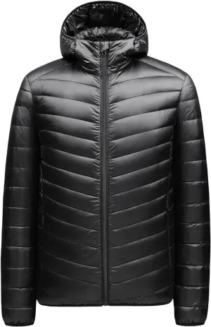 JEShifangjiusu Men’S Packable Down Jacket Lightweight Winter Warm Down Coat Puffer Jacket Water-Resistant Outerwear Coats, Black, Medium