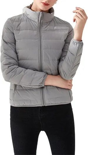 JEsilunmaMY Womens Full Zip Puffer Jacket Long Sleeve Stand Collar Seamless Down Coats Solid Color Slimming Padded Outwear