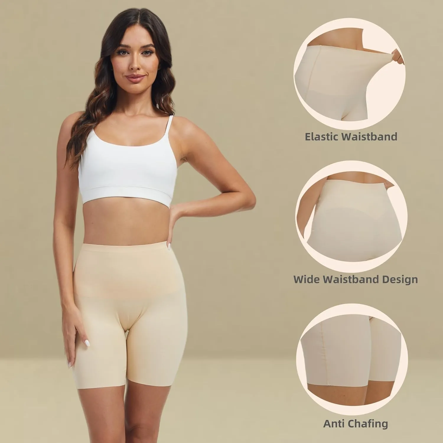 JTJFIT Women High-Waisted Slip Shorts Under Dresses Seamless Cooling Shorts Boyshorts Prevent Chafing Underdress