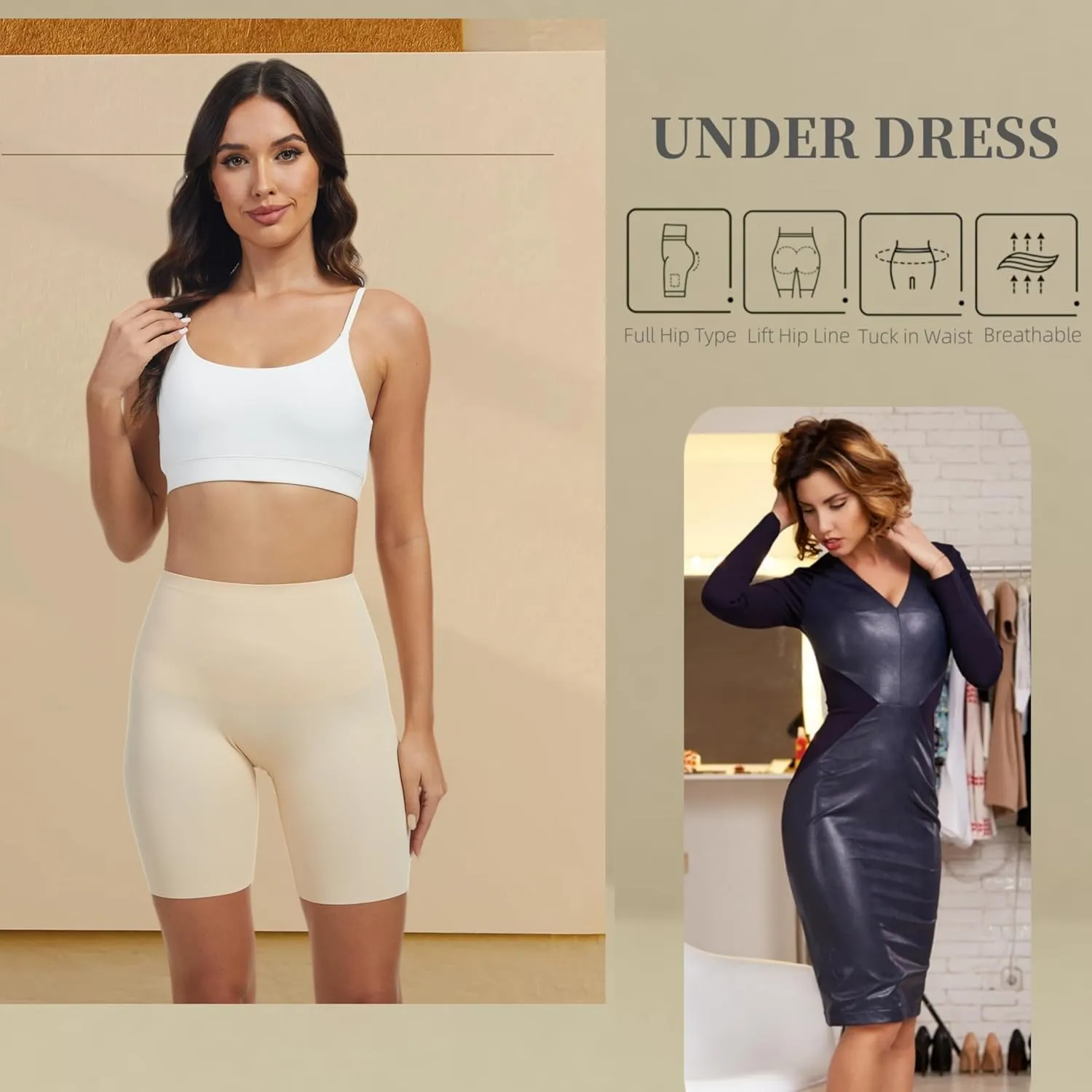 JTJFIT Women High-Waisted Slip Shorts Under Dresses Seamless Cooling Shorts Boyshorts Prevent Chafing Underdress